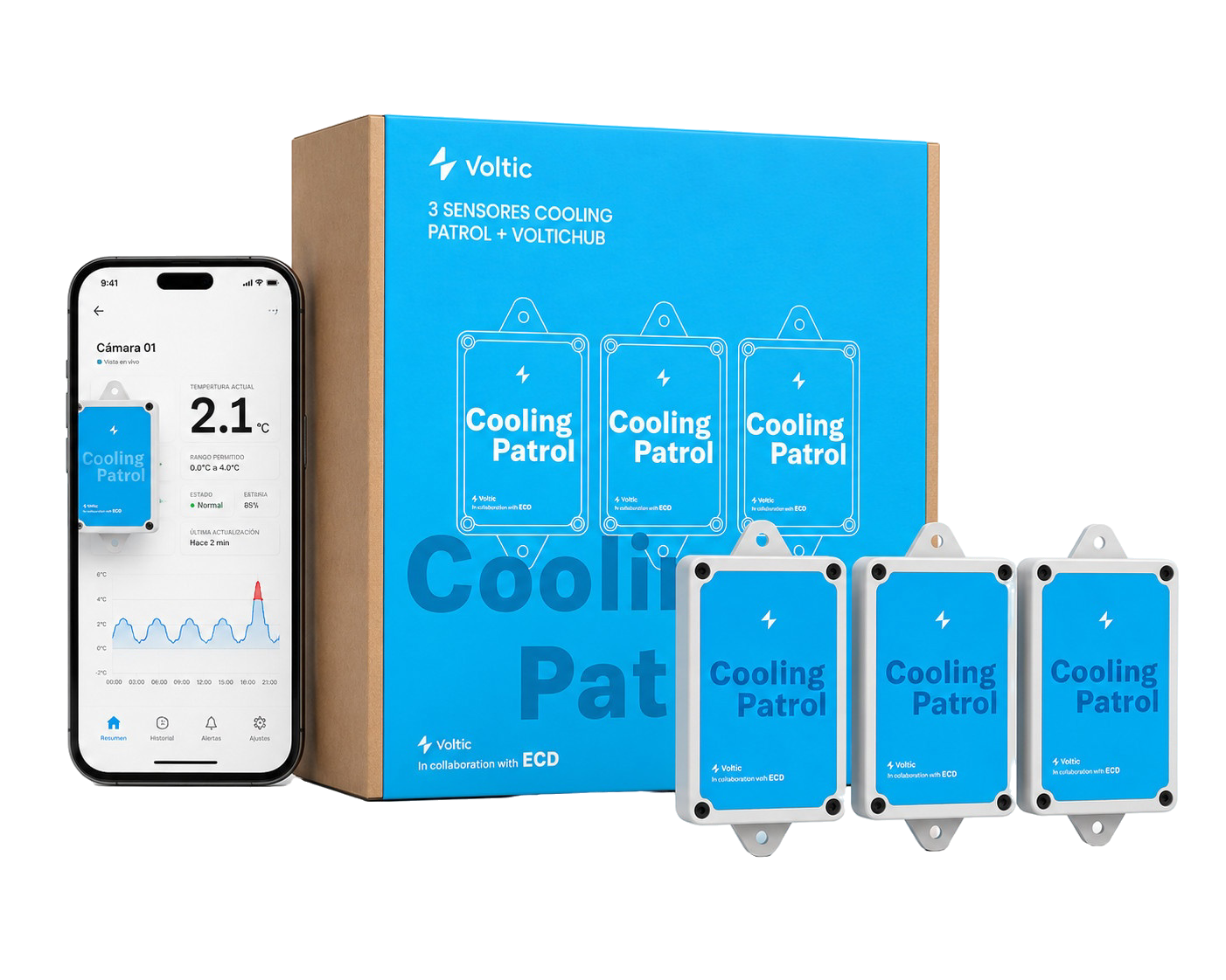 Kit Cooling Patrol: hub, app móvil y 3 sensores